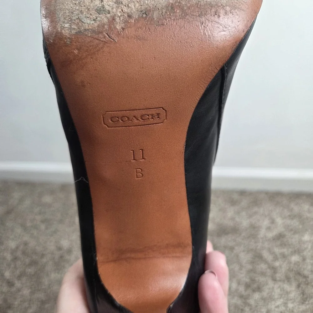 Coach Black Fold over High Heel Boots‎ Embossed Womens Size 11M